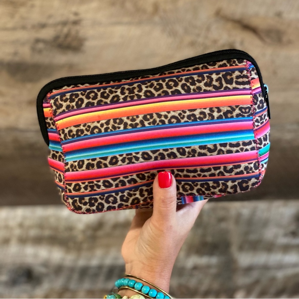 Makeup Bag Mexican Stripes Leopard Print Cosmetic Pouch With Zipper New